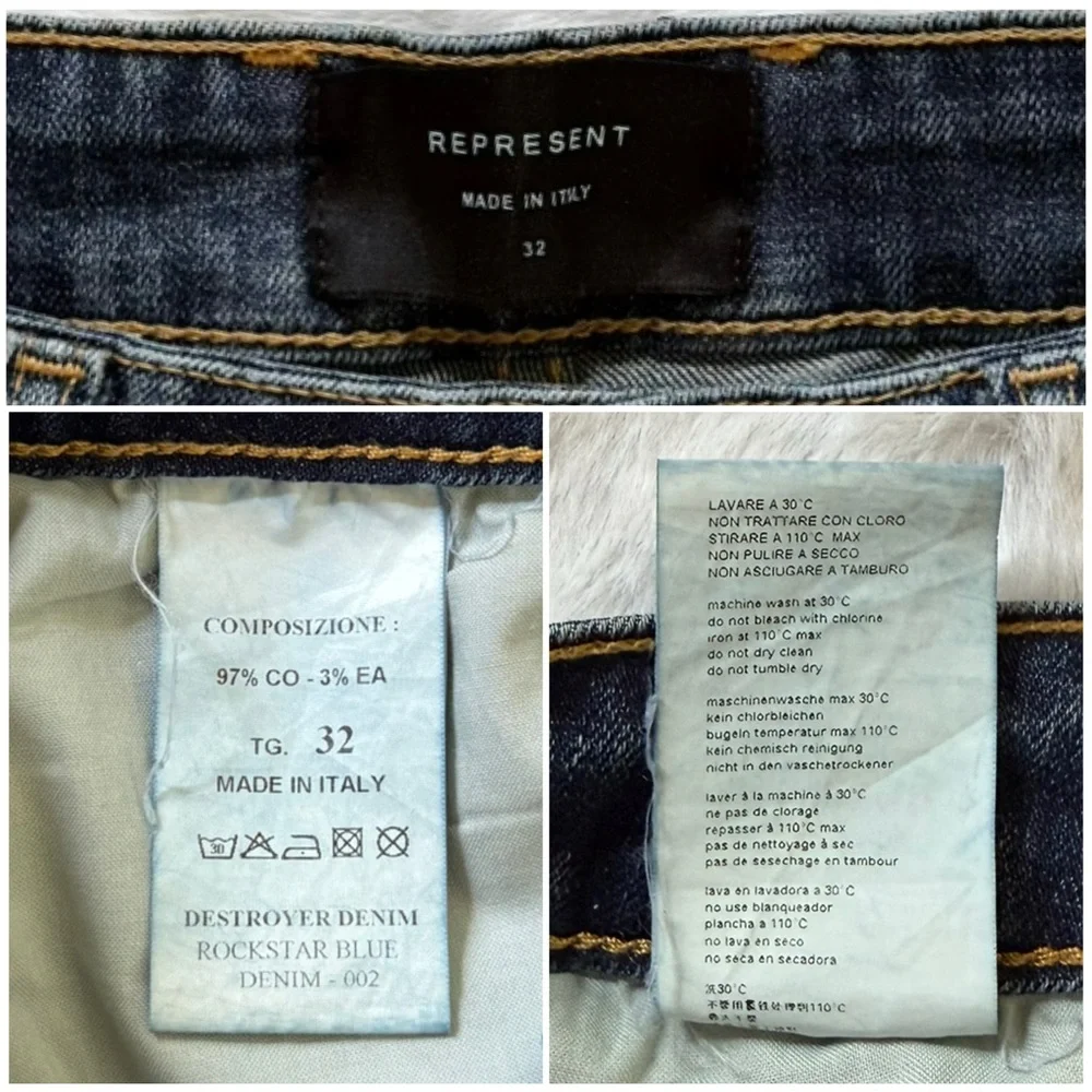 REPRESENT 32x31 Destroyer Denim Jeans in Rockstar Blue • Street Slim Skinny Fit - Picture 7 of 10